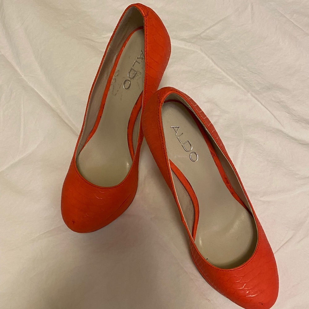 Aldo snake skin orange pumps